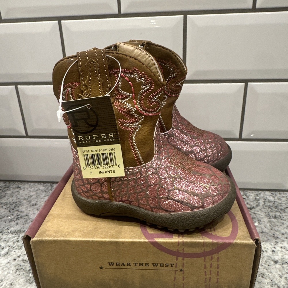 Roper toddler boots Infant 3 Pink Sparkly Brown Glitz Cowbabies 3-6 Months New
